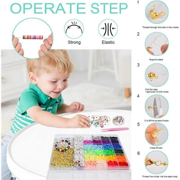 6000+PCS Clay Beads Bracelet Making Kit,24 Color DIY Flat Preppy Beads - Picture 6 of 7